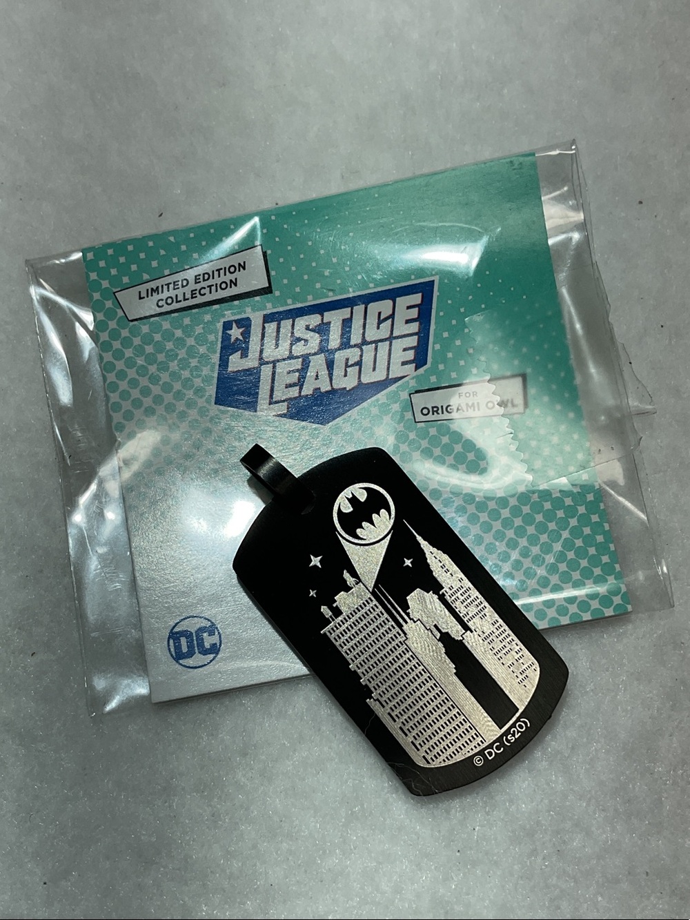 Origami Owl Black & Silver Batman Justice League Dog Tag